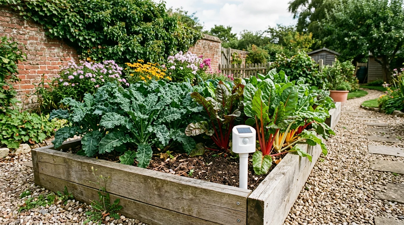 Raised vegetable bed protected by an ultrasonic repeller